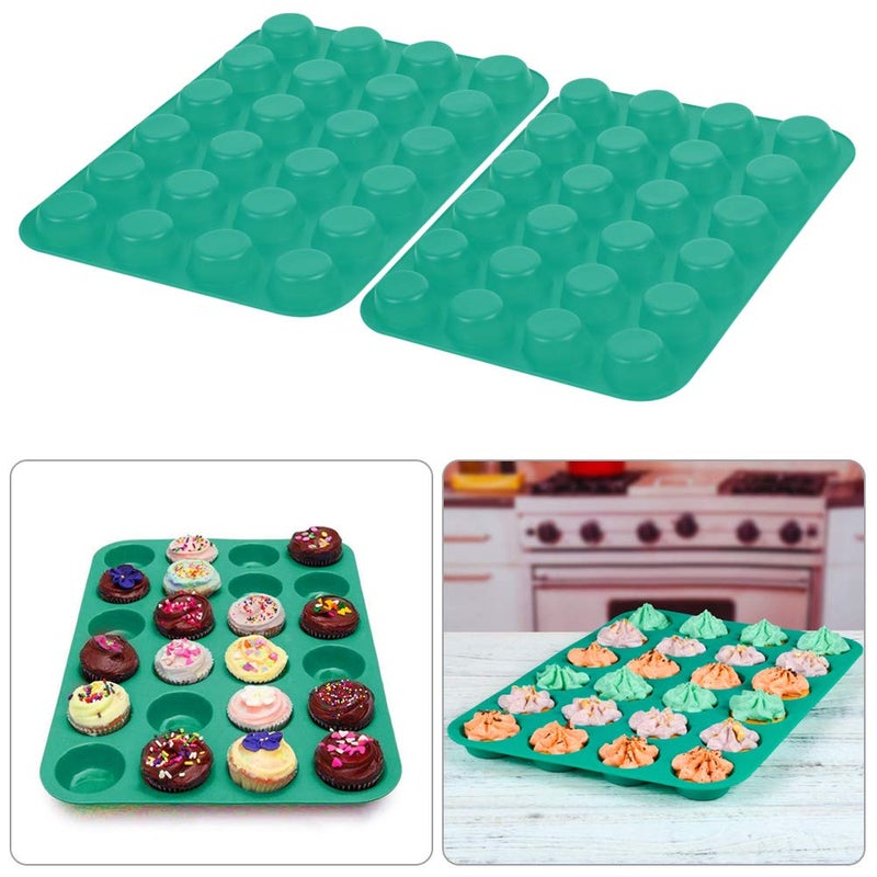 FOCCTS Silicone Muffin Pan, 24 Mini Cupcake Pan for Cream Cheese Fat Bombs, Non Stick, Dishwasher Safe Silicon Bakeware Pans, 2 Pack - Image 4